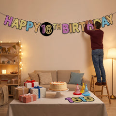 Neon Happy Birthday Banner with Customizable Age