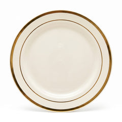 Elegant Gold Trimmed Cream Plastic Dessert Plates - 7.5", 20 Pack