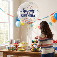 24-Inch Rainbow Confetti Latex Happy Birthday Balloon