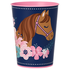 Saddle Up Horse Favor Cup - 16 oz, Navy & Pink