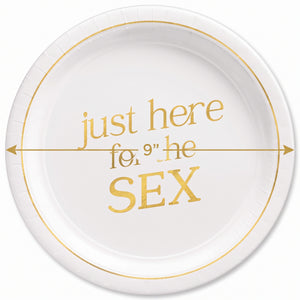 Gender Reveal Paper Plates - "Just Here for the Sex" 9-Inch