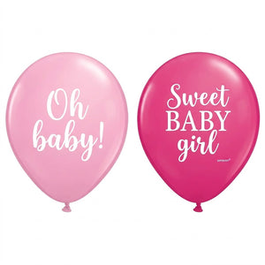 Floral Baby Girl Pink Latex Balloons, 12-Inch, 15-Pack