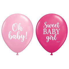 Floral Baby Girl Pink Latex Balloons, 12-Inch, 15-Pack