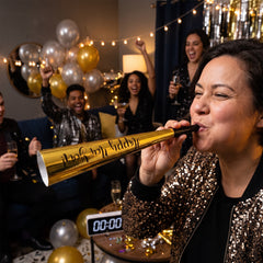 Metallic Gold & Silver New Year's Eve Party Horns, 24-Pack