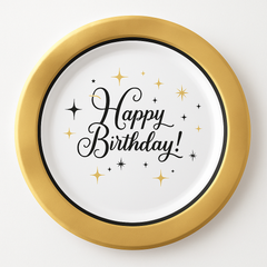 Metallic Gold Birthday Premium Plastic Dessert Plates - 10 Pack