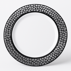 Premium Silver Mosaic Dessert Plates - 7.5" Reusable Plastic, 20-Pack