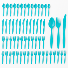 Caribbean Blue Plastic Cutlery Assortment - 64 Count
