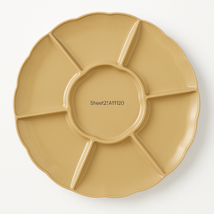 Elegant Scalloped Gold Plastic Chip and Dip Tray - 16"