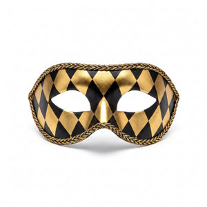 Harlequin Masquerade Mask, Black & Gold