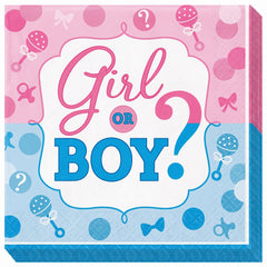 "Girl or Boy?" Gender Reveal Beverage Napkins - 16-Pack - 5 In. X 5 In.
