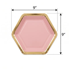 Hexagonal 9" Metallic Rose Party Plates