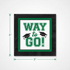 True to Your School "Way to Go!" Graduation Green Beverage Napkins, 40-Pack - 5 In. X 5 In.