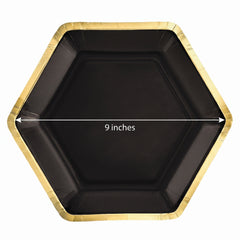 Black Hexagonal Metallic 9" Dinner Plates