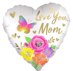 "Love You Mom" Floral Metallic SuperShape Balloon - 28"