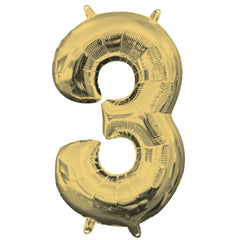 Gold Number 3 Foil Balloon - Air Filled
