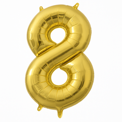 Gold Number 8 Metallic Foil Balloon - Air-Filled