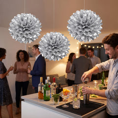 Silver Fluffy Round Pom Pom Decorations