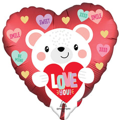 Satin Love You White Bear Valentine's Day Foil Balloon - 18"