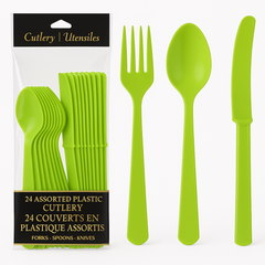 Kiwi Green Plastic Cutlery Set - 24 Pieces