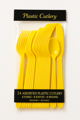 Sunny Yellow Assorted Plastic Cutlery Set - 24 Pieces
