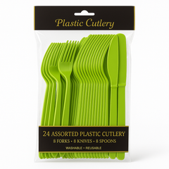Kiwi Green Assorted Plastic Cutlery Set - 24 Pieces