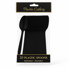 Jet Black Plastic Economy Spoons - Pack of 20