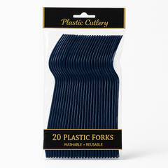 True Navy Economy Plastic Forks - 7.5 in. - 20 Pack
