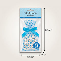Blue Polka Dot Treat Bags with Bow - 12 Pack