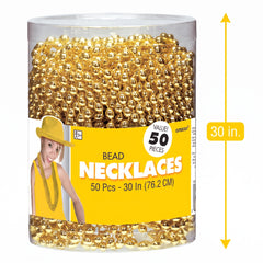 Gold Bead Necklaces - 50 Pack, 30-Inch Party Accessories