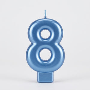 Royal Blue Metallic Number 8 Birthday Candle, 3.26-Inch