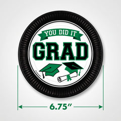 "You Did It Grad" Green Round Paper Plates, 6.75-Inch, 20 Pack