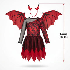 Girls' Daredevil Halloween Costume with Wings and Horns - Child L (12-14)