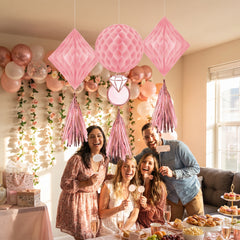Blush & Rose Gold Honeycomb Wedding Decorations, 3-Piece Set