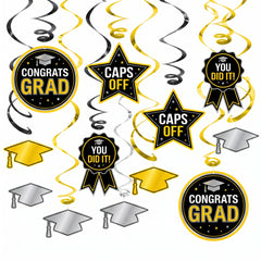 Yellow Graduation Swirl Decorations - 12 Pack
