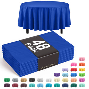 Dark Blue Round Plastic Table Cover - 84 in. | Case of 48