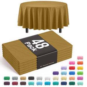 Gold Round Plastic Table Cover - 84 in. | Case of 48