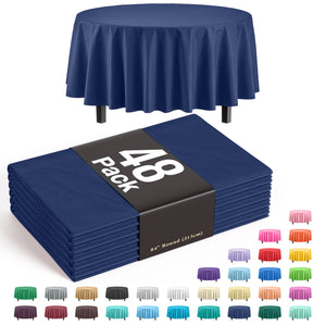 Navy Blue Round Plastic Table Cover - 84 in. | Case of 48
