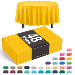 Round Yellow Plastic Table Cover - 84 in. | Case of 48
