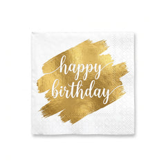Golden Age "Happy Birthday" Gold & White Lunch Napkins - 6.5 In. x 6.5 In. - 16 Pack
