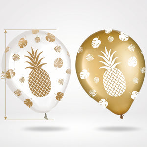 Elegant Pineapple Printed Latex Balloons - 12" Gold and Clear