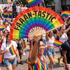 "FAAAN-TASTIC" Pride Rainbow Deluxe Fan with Sequin Tassel