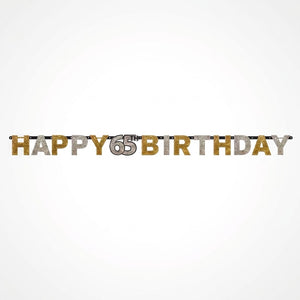Prismatic 65th Birthday Banner - Gold, Silver & Black