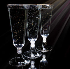5 Oz. Silver Sparkle Plastic Flute Glasses | 144 Qty