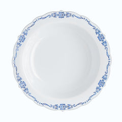 12 Oz. White/Navy Victorian Design Plastic Bowls | 120 Count