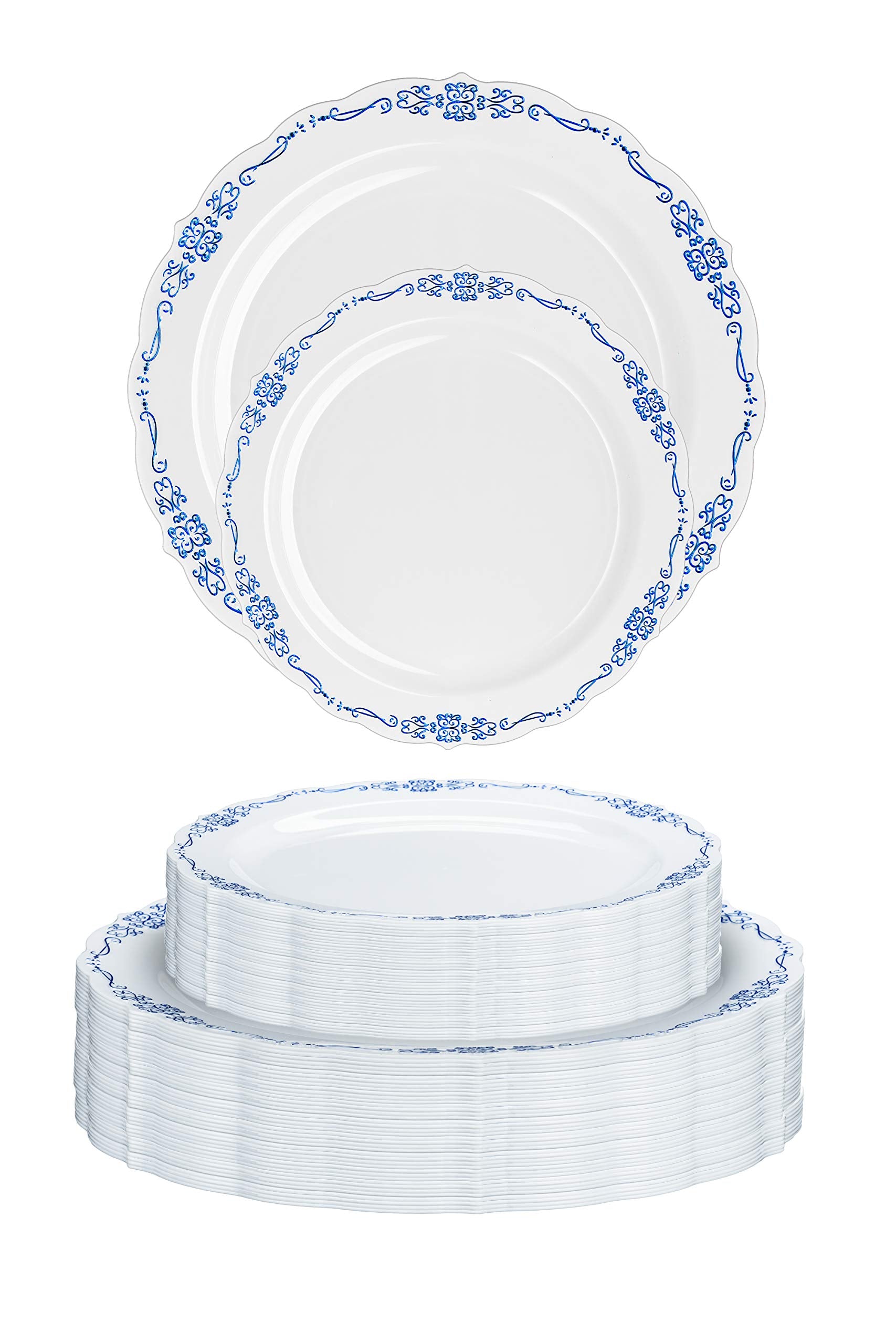 5 Oz. White / Navy Victorian Design Bowls | 20 Count