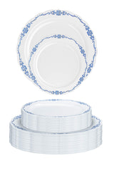 5 Oz. White/Navy Victorian Design Plastic Bowls | 120 Count