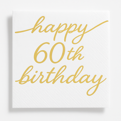 Golden Age 60th Birthday Beverage Napkins, Gold/White, 16-Pack
