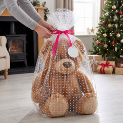 Clear Reusable Gift Sack with White Polka Dots - 44 x 36 Inch