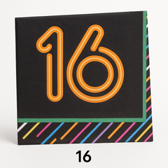Neon "16" Birthday Beverage Napkins - Pack of 16