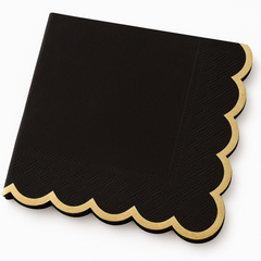 Sophisticated Black Lunch Napkins with Gold Scalloped Edge